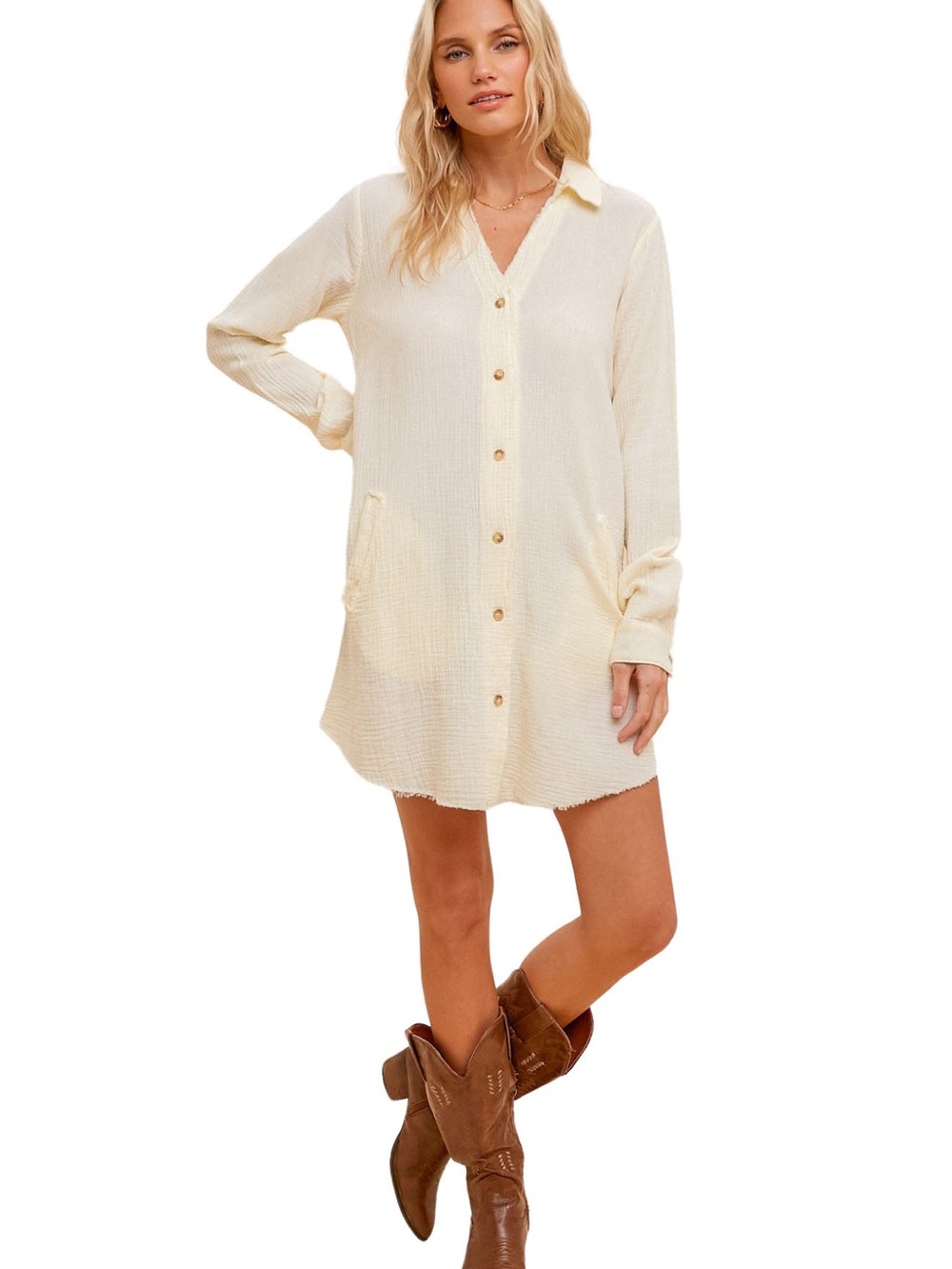 Hem & Thread Cream Button-Front Chemise